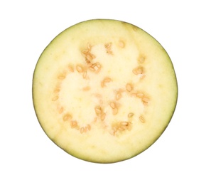 Slice of ripe eggplant on white background