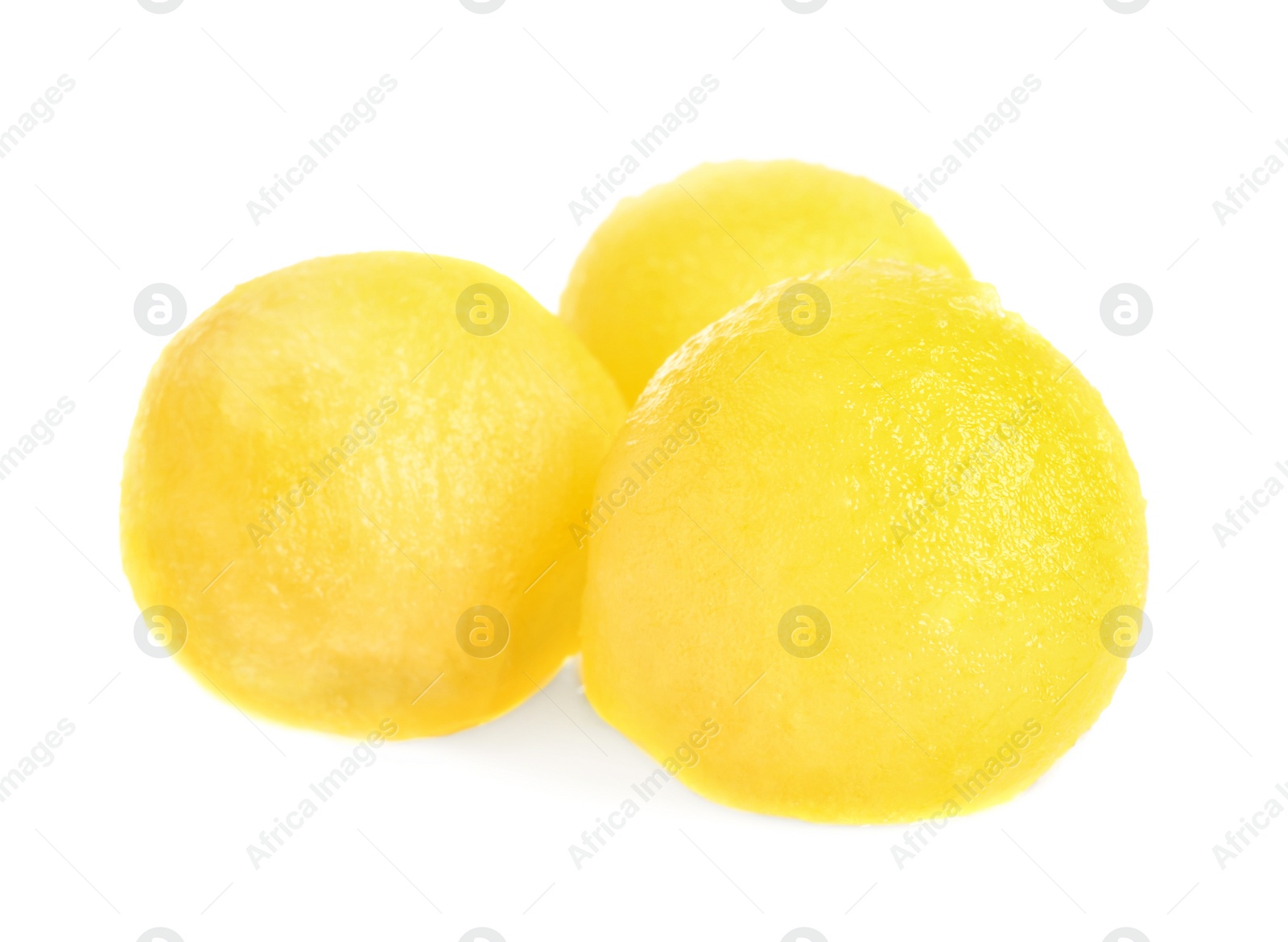 Photo of Juicy sweet melon balls on white background