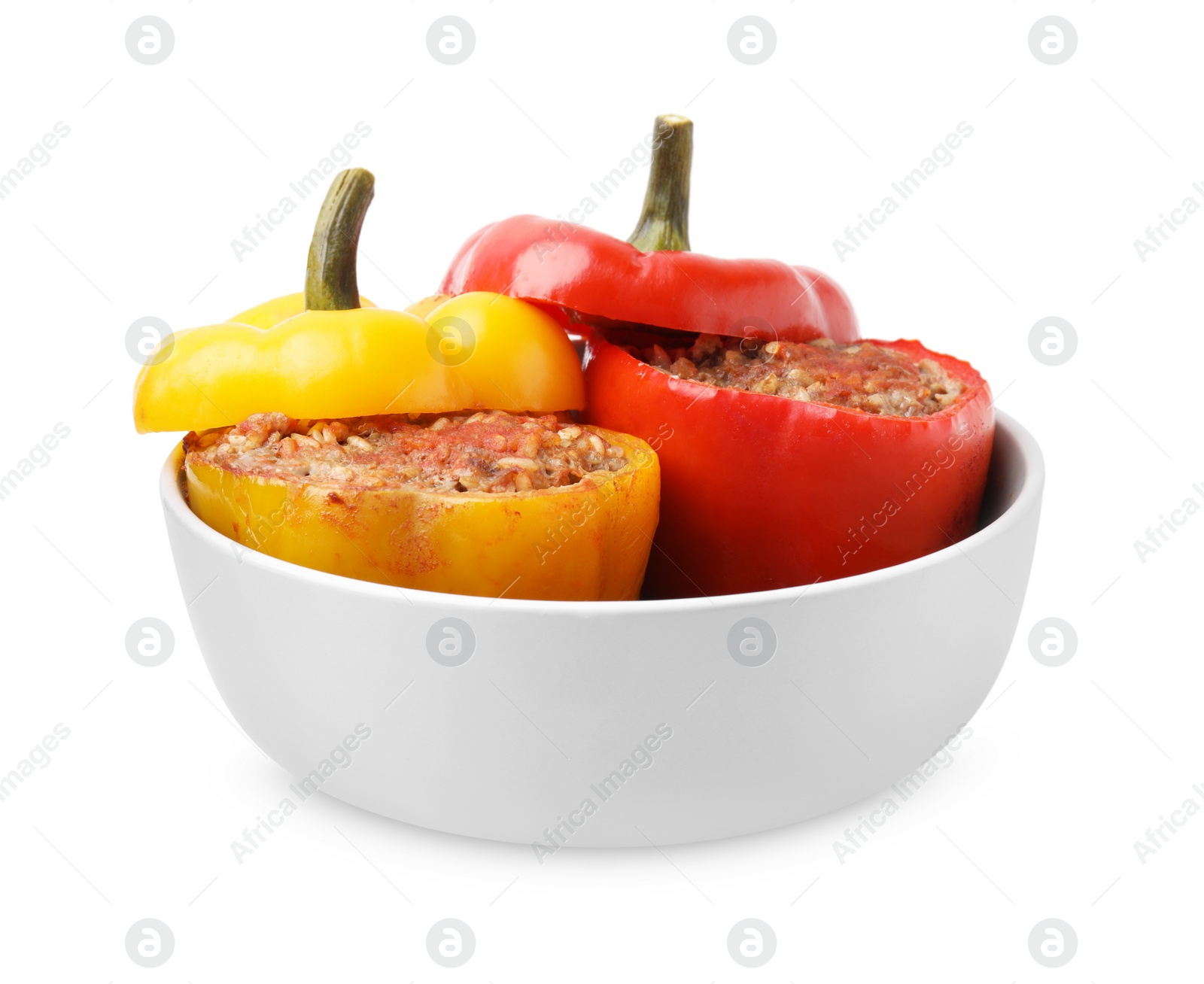 Photo of Delicious stuffed bell peppers isolated on white