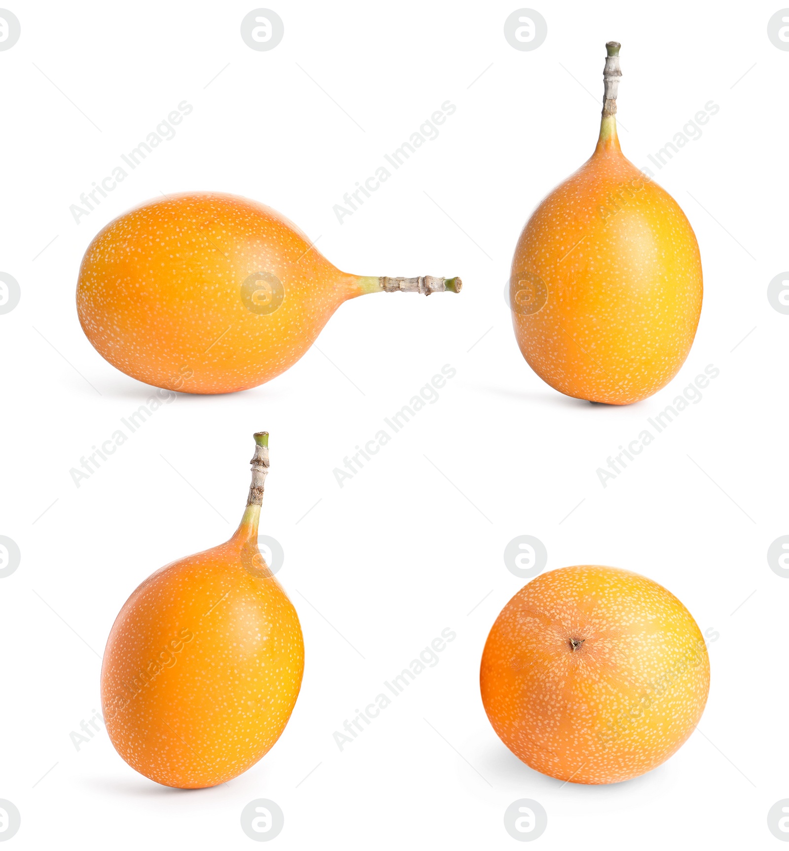 Image of Set with delicious granadillas on white background