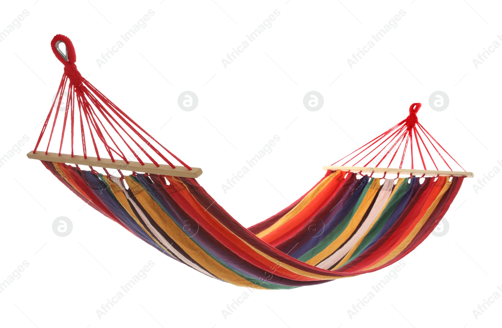 Photo of Empty comfortable bright hammock isolated on white