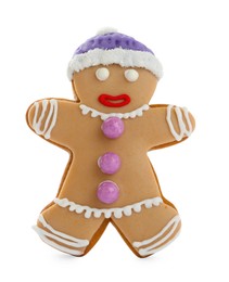 Gingerbread man isolated on white. Delicious Christmas cookie