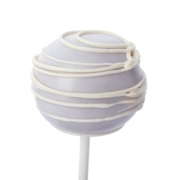 Photo of Sweet decorated cake pop on white background