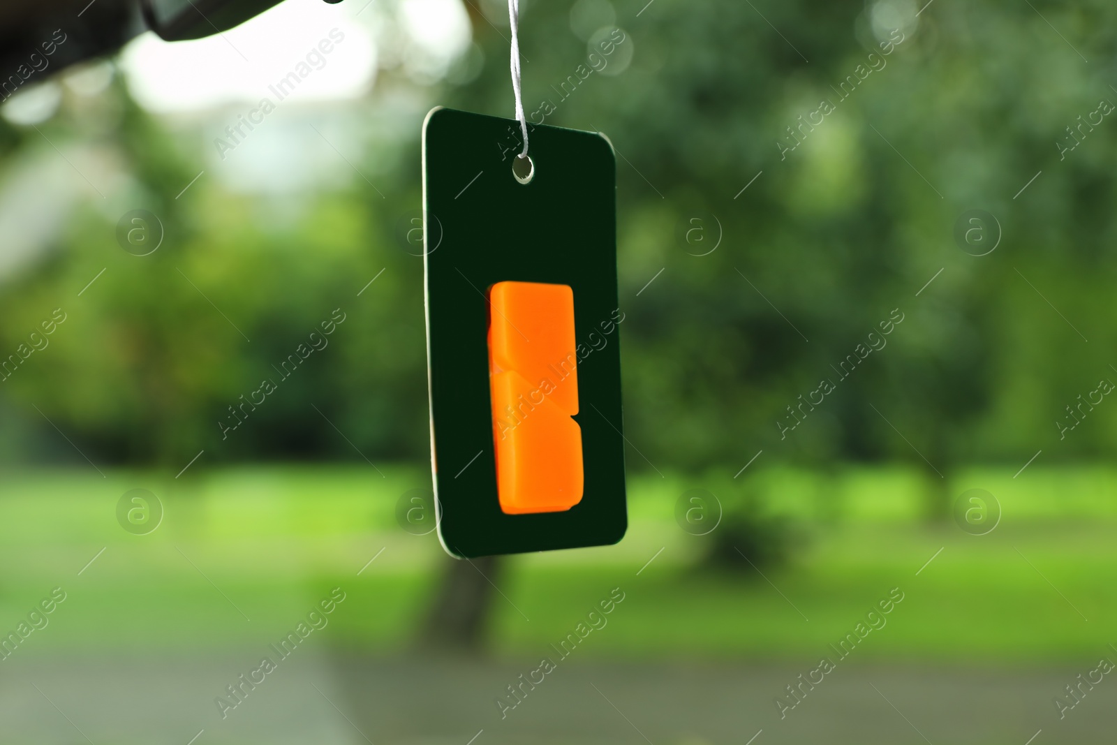 Photo of Air freshener hanging in car against windshield