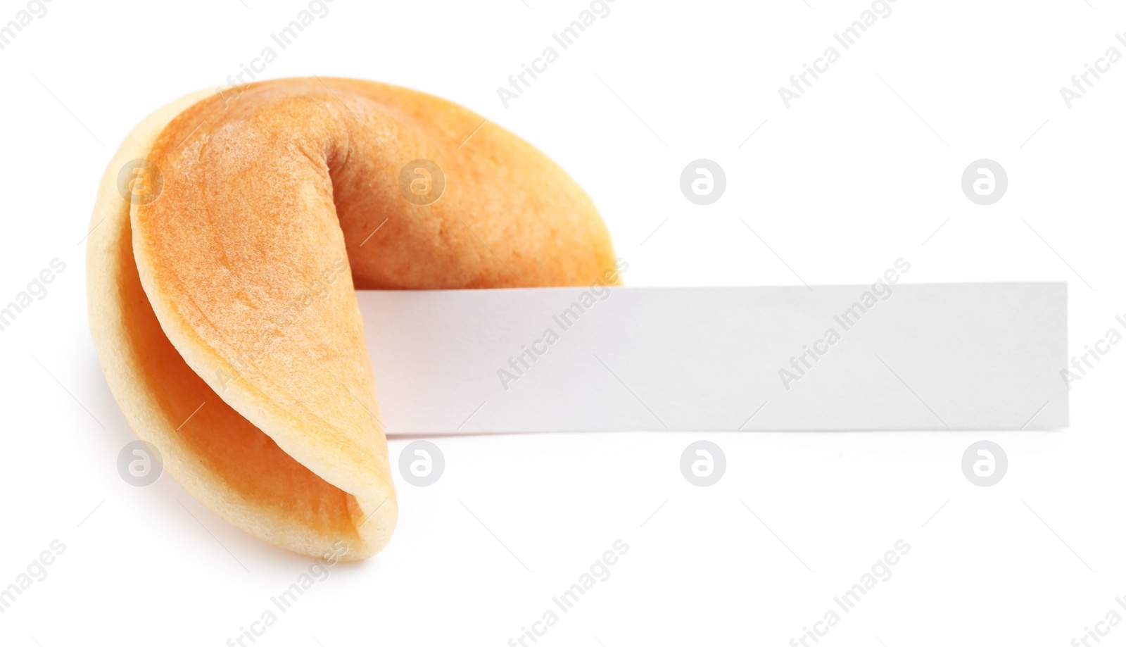 Photo of Traditional fortune cookie with prediction on white background