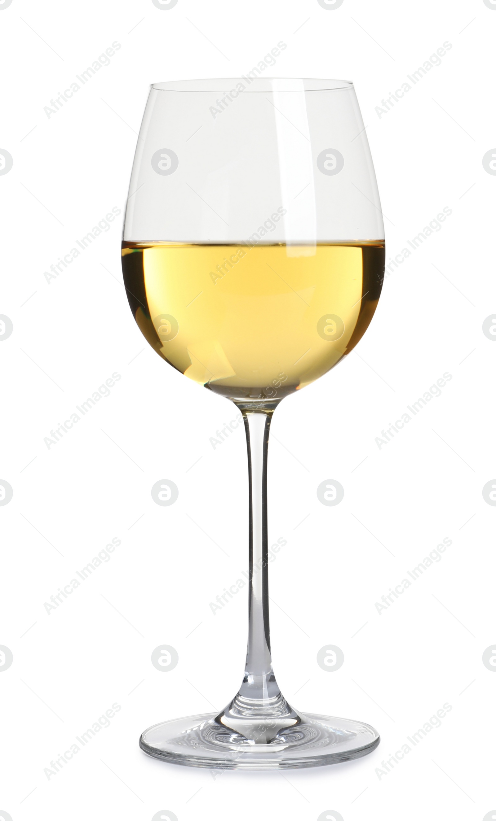 Photo of Glass of delicious expensive wine on white background