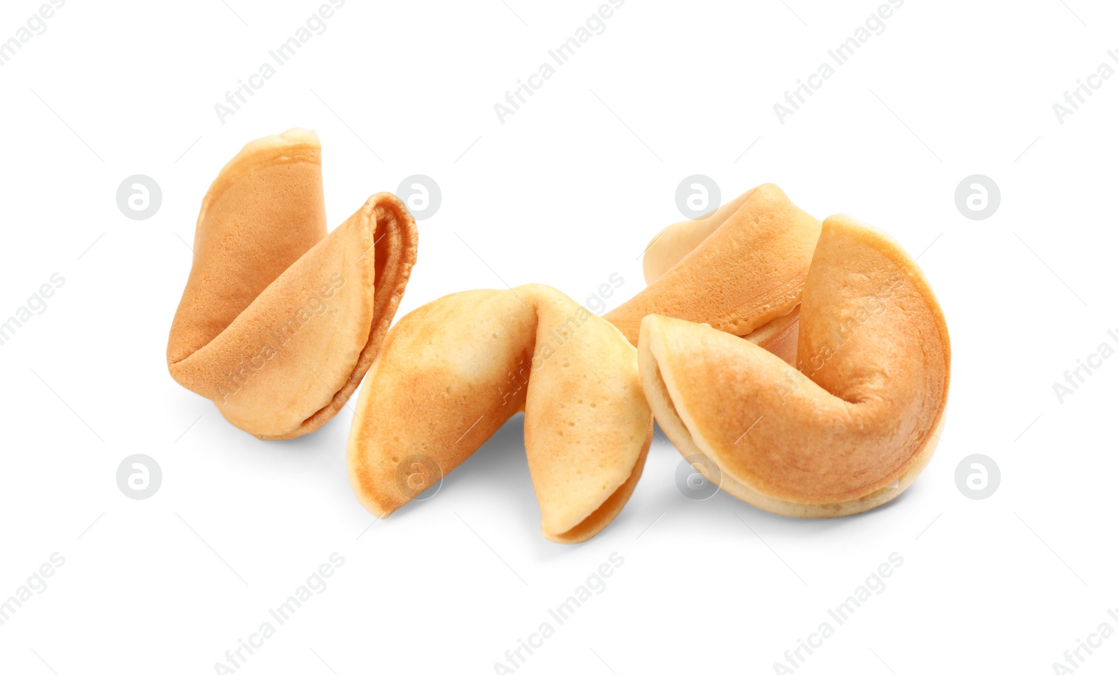 Photo of Traditional homemade fortune cookies on white background