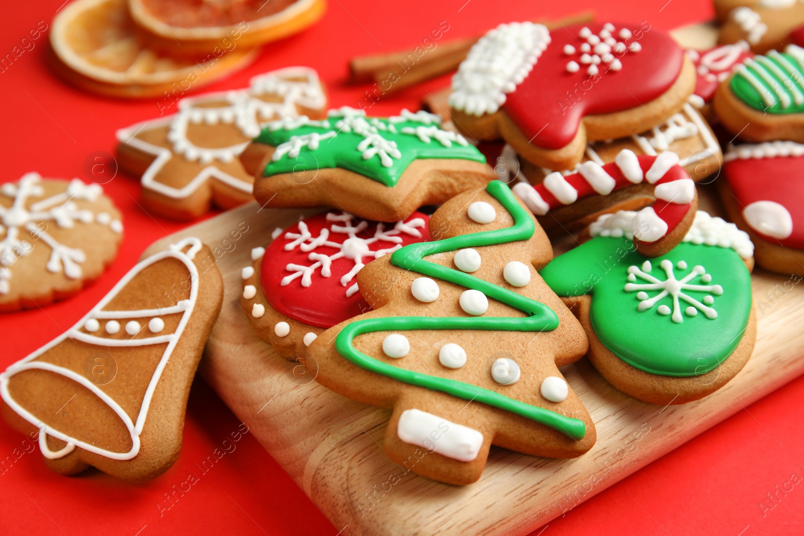 Photo of Tasty homemade Christmas cookies, closeup