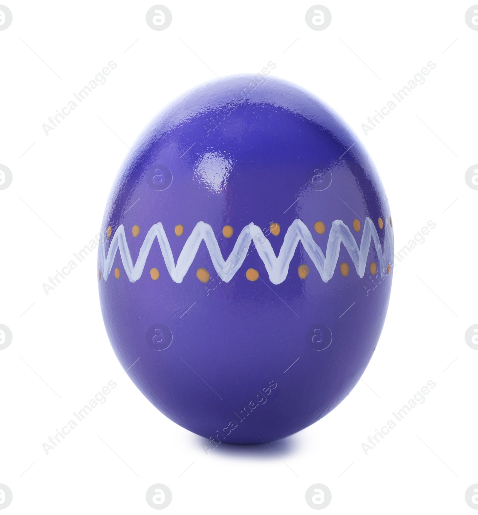 Photo of Decorated Easter egg on white background. Festive tradition