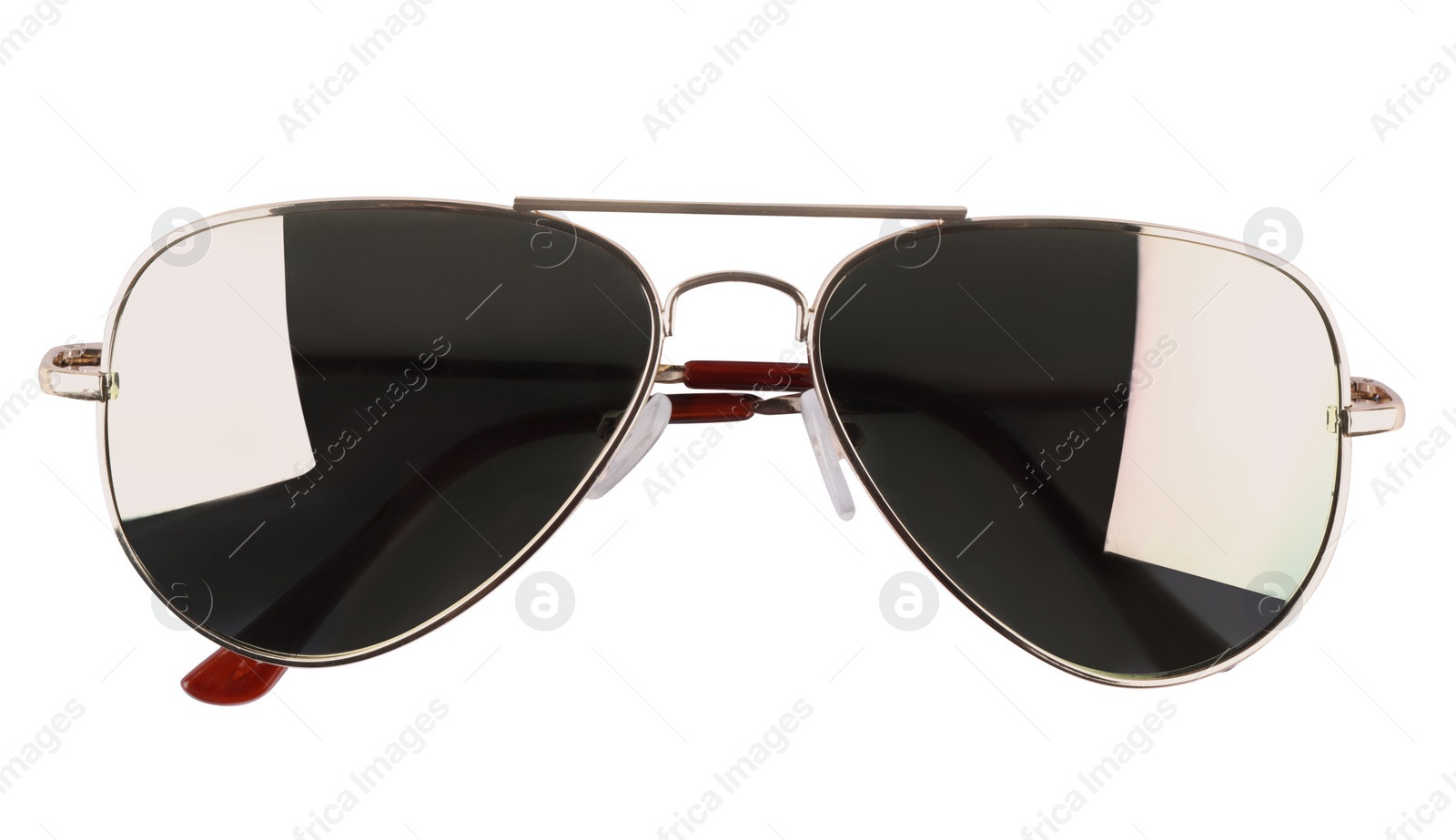 Photo of New stylish aviator sunglasses isolated on white, top view