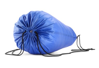 One blue drawstring bag isolated on white