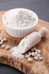 Photo of Bean flour and seeds on grey table