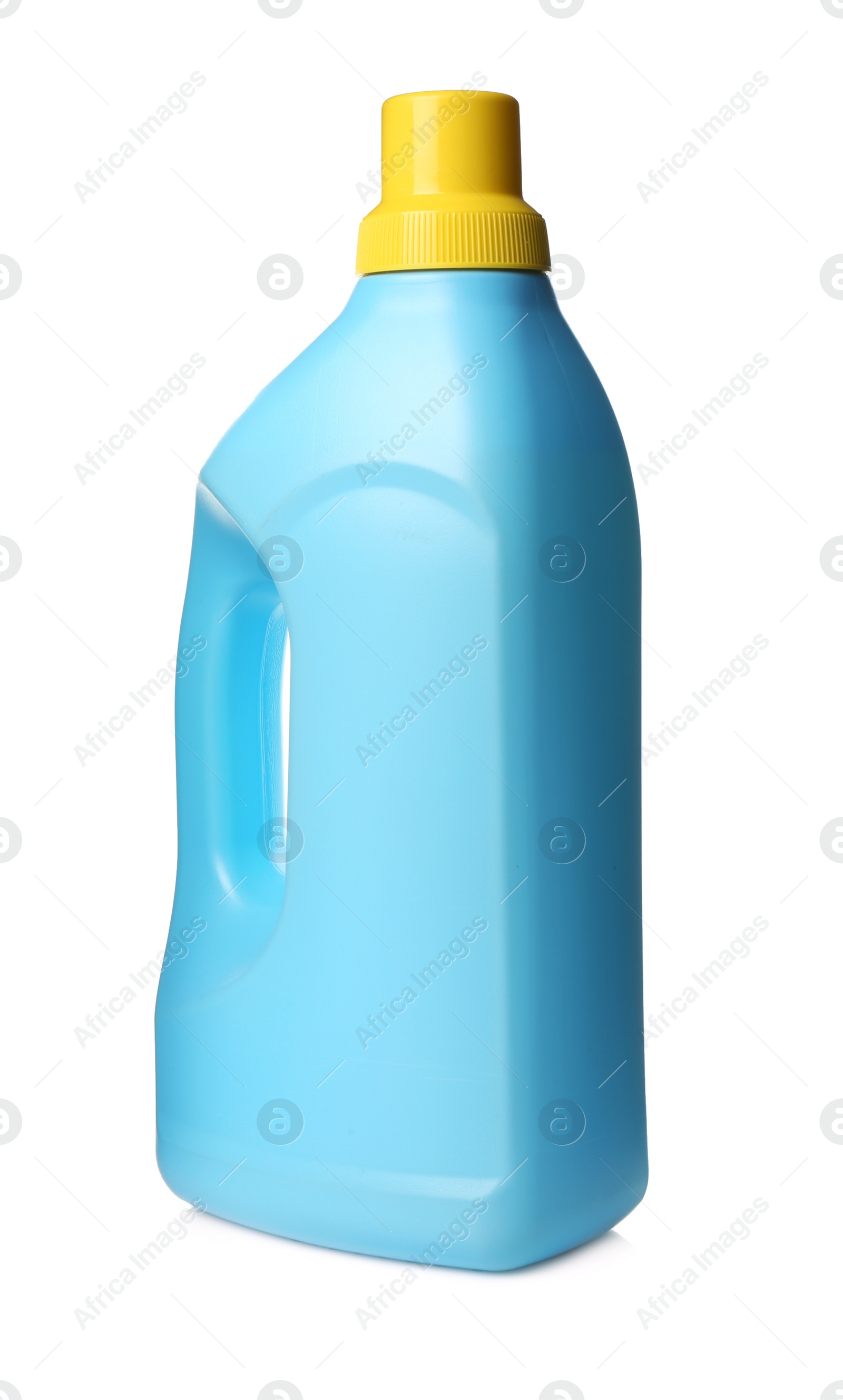 Photo of Light blue bottle of cleaning product isolated on white