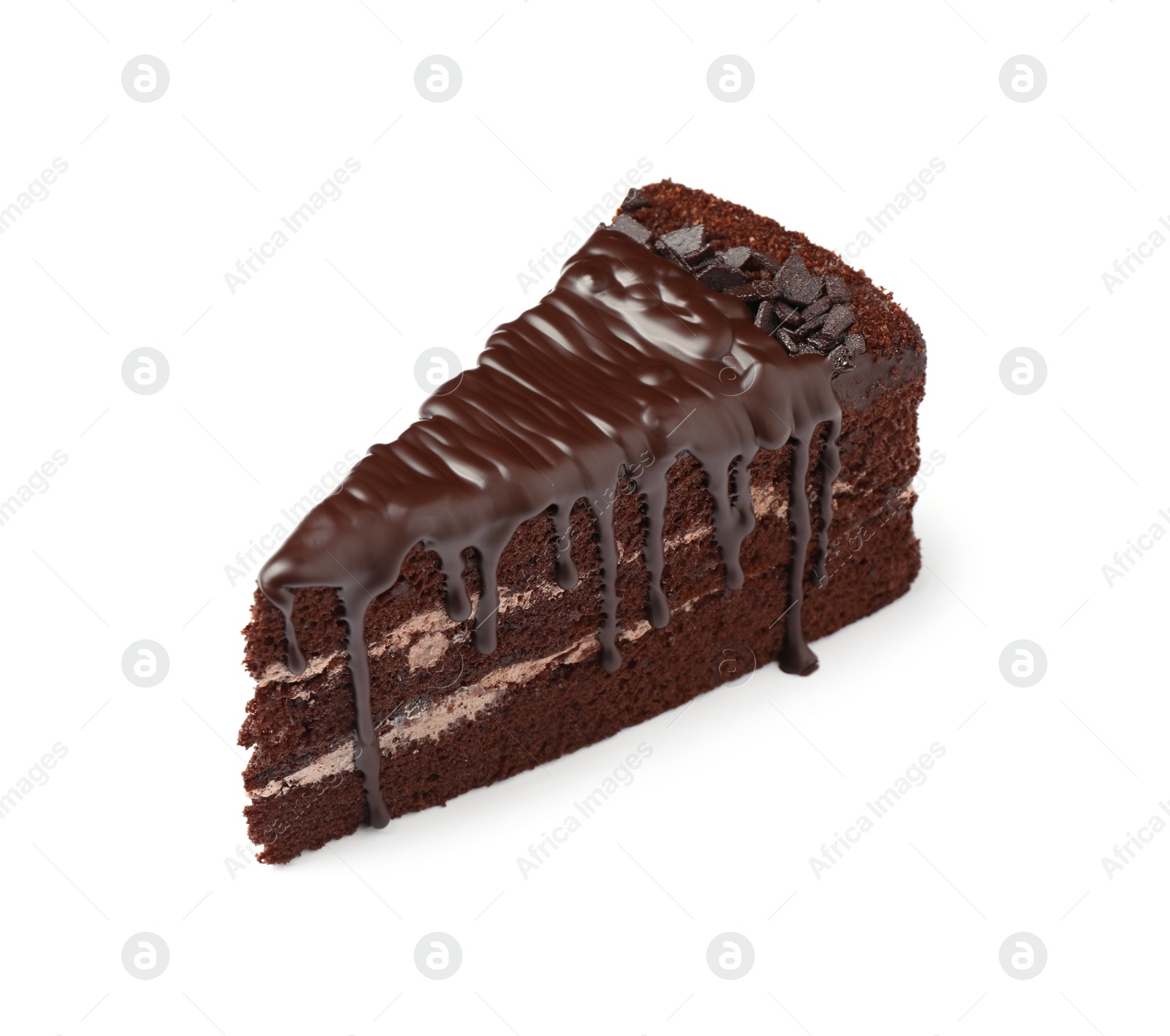 Photo of Piece of delicious chocolate cake isolated on white