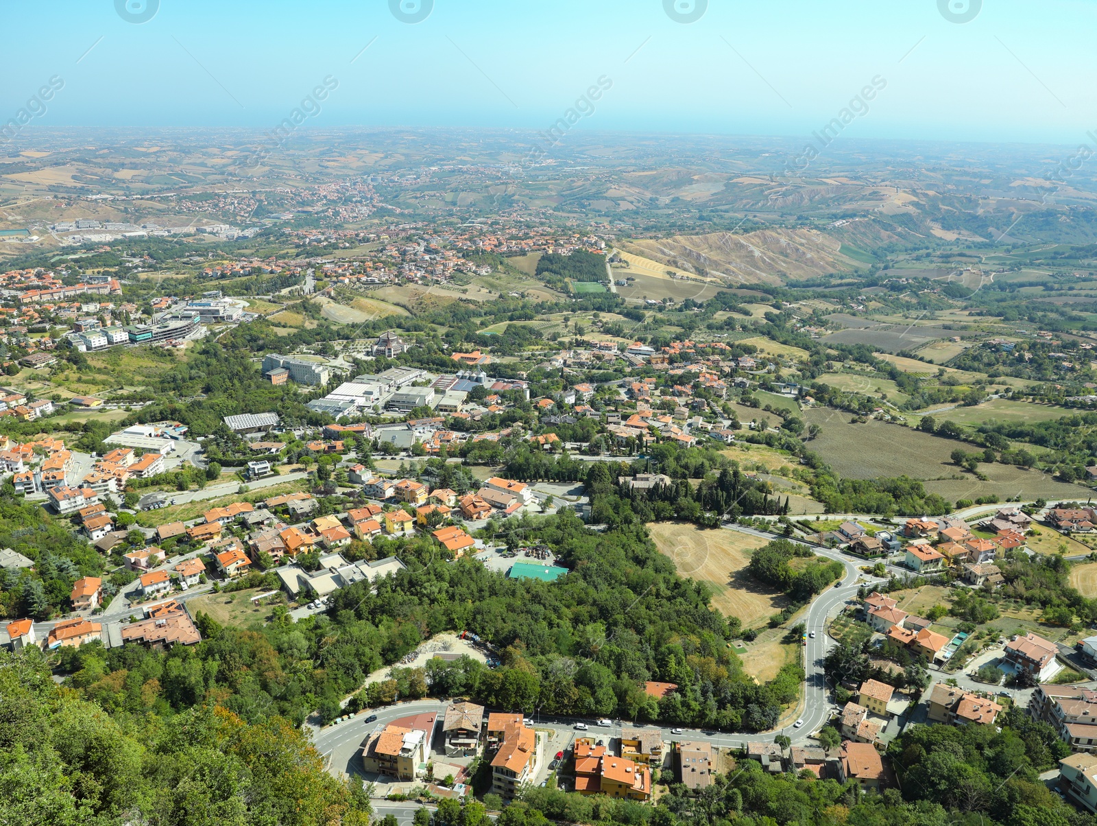 Photo of Aerial view of countryside on sunny day