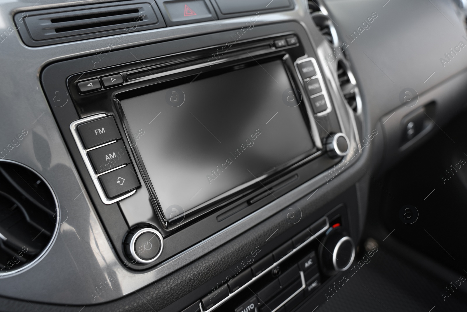 Photo of Closeup view of dashboard with vehicle audio in car