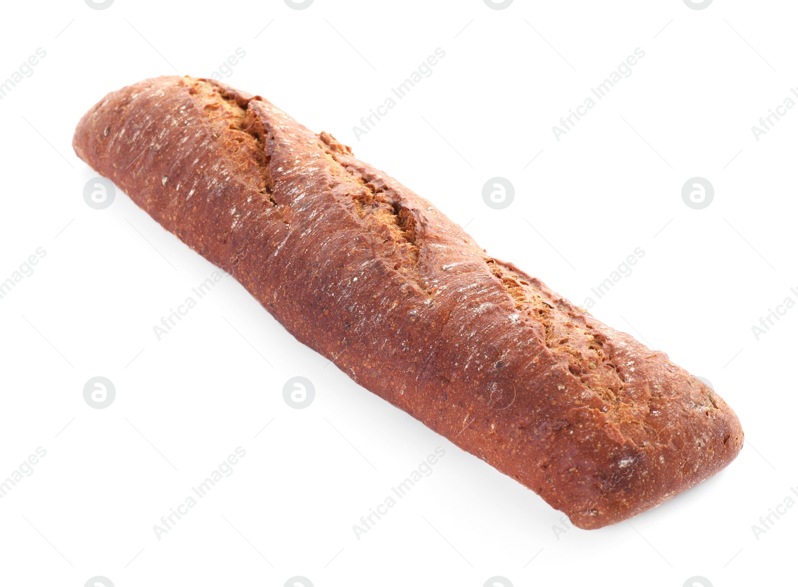 Photo of Tasty rye baguette isolated on white. Fresh bread