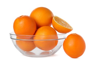 Fresh oranges in bowl isolated on white