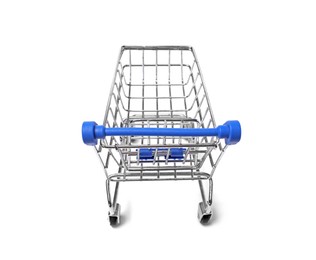 Empty mini metal shopping cart isolated on white