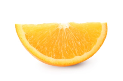 Photo of Slice of fresh ripe orange isolated on white