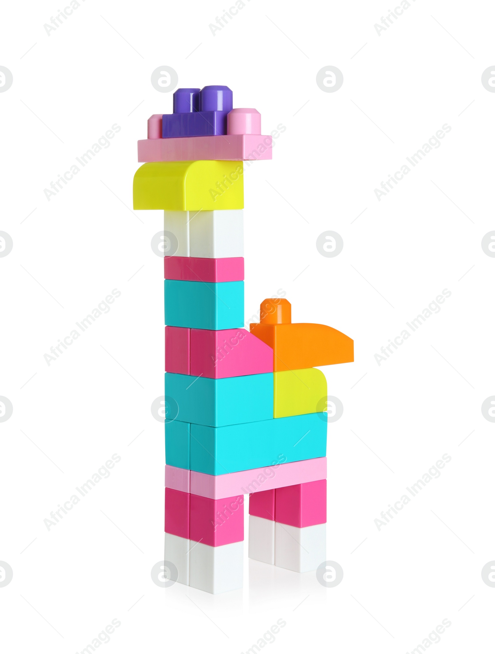 Photo of Animal made of colorful plastic blocks on white background