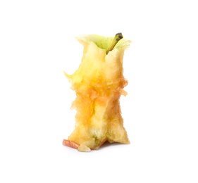 Photo of Apple core on white background. Composting of organic waste