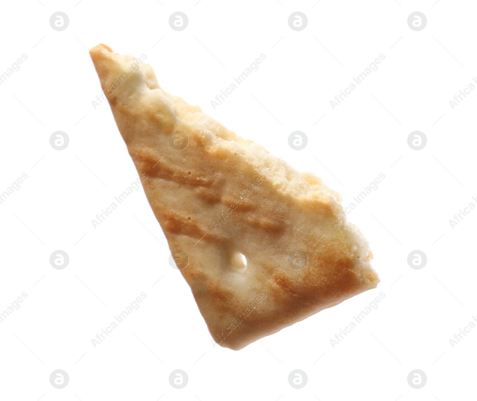 Photo of Piece of tasty cracker isolated on white