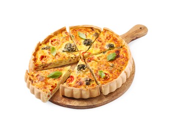 Delicious homemade vegetable quiche isolated on white