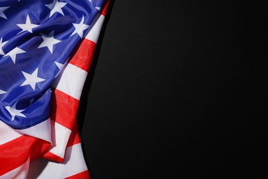 American flag on black background, top view with space for text