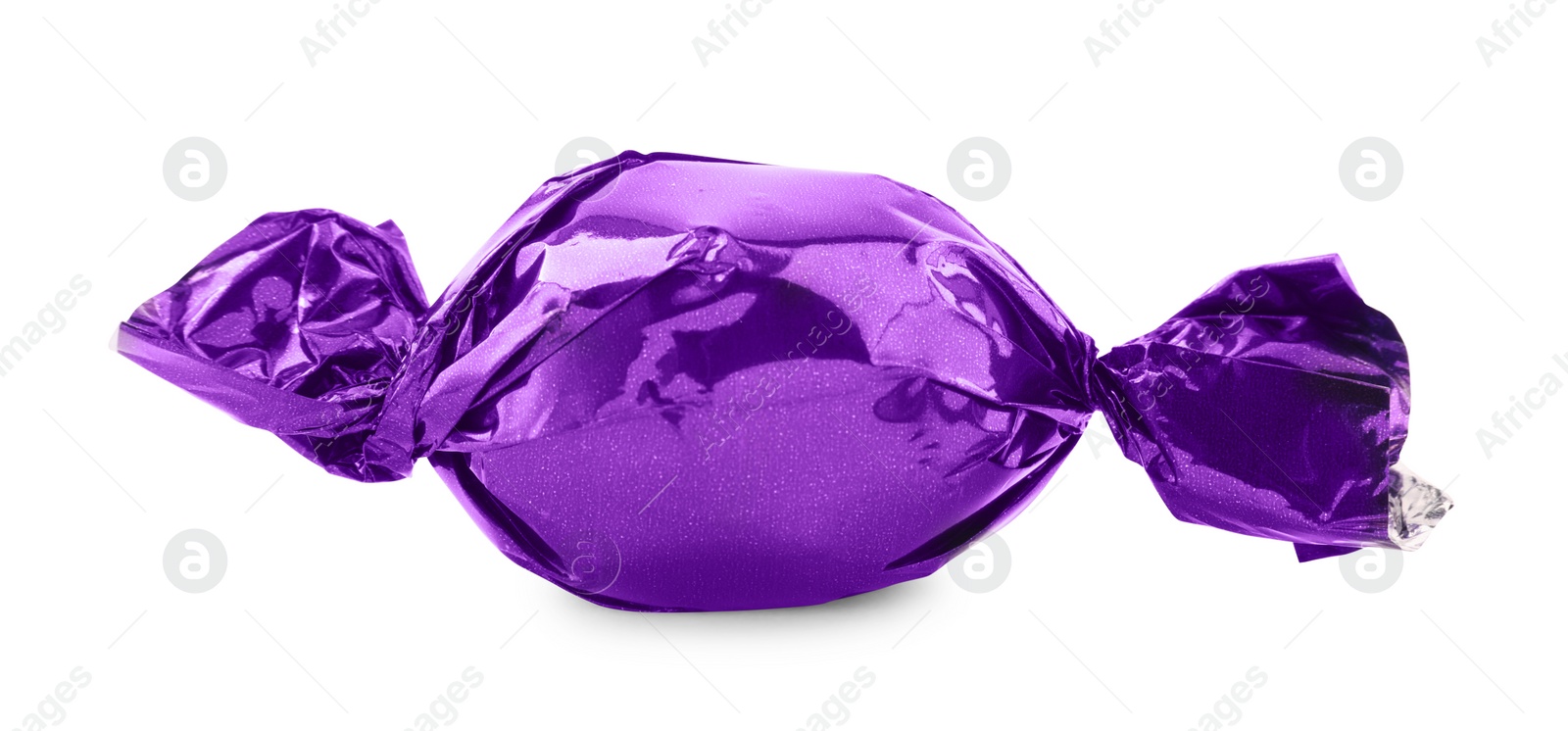 Photo of Candy in purple wrapper isolated on white