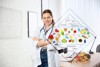 Image of Nutritionist's recommendations. Doctor near desk in office