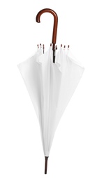 Photo of Beautiful umbrella on white background