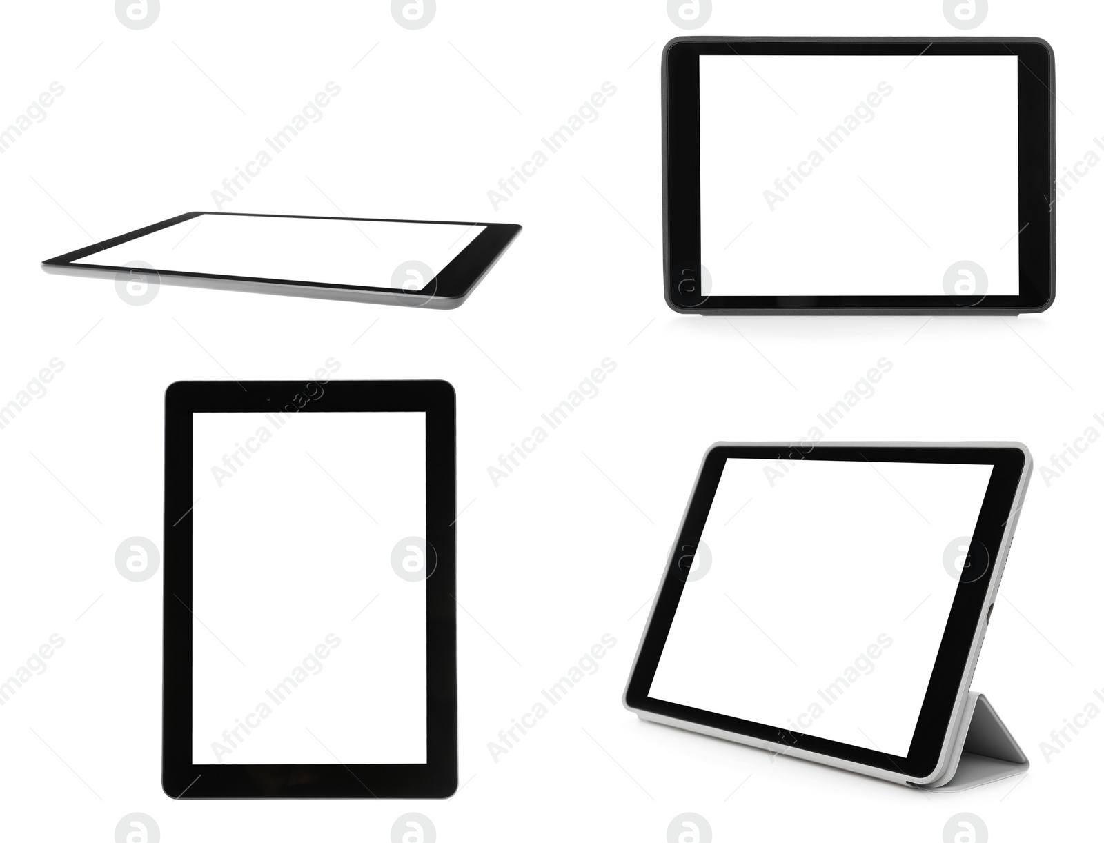 Image of Set of tablet computers on white background