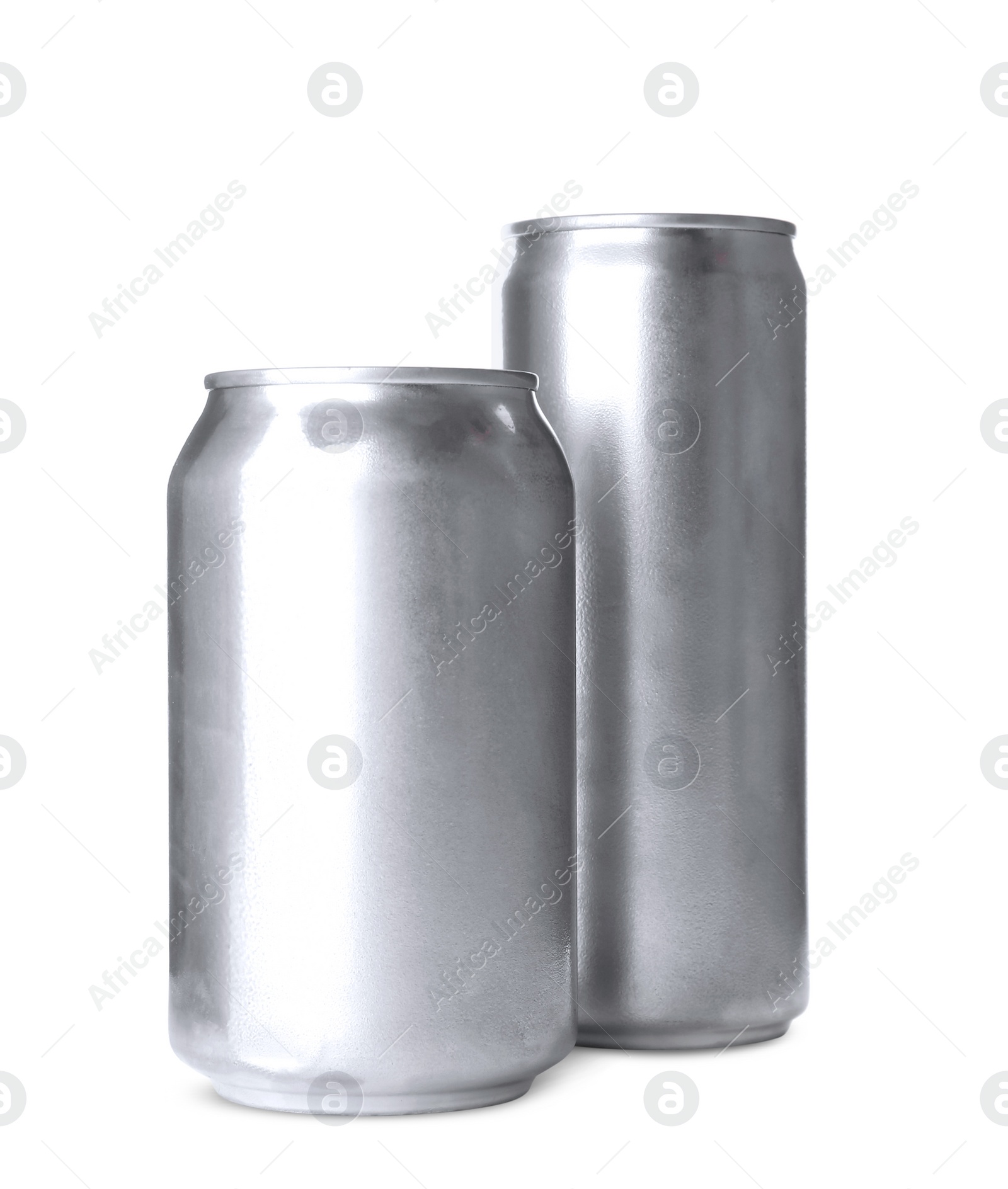 Photo of Aluminium cans of beverage on white background