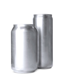 Photo of Aluminium cans of beverage on white background