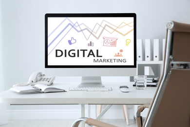 Image of Digital marketing concept. Workplace with modern computer 