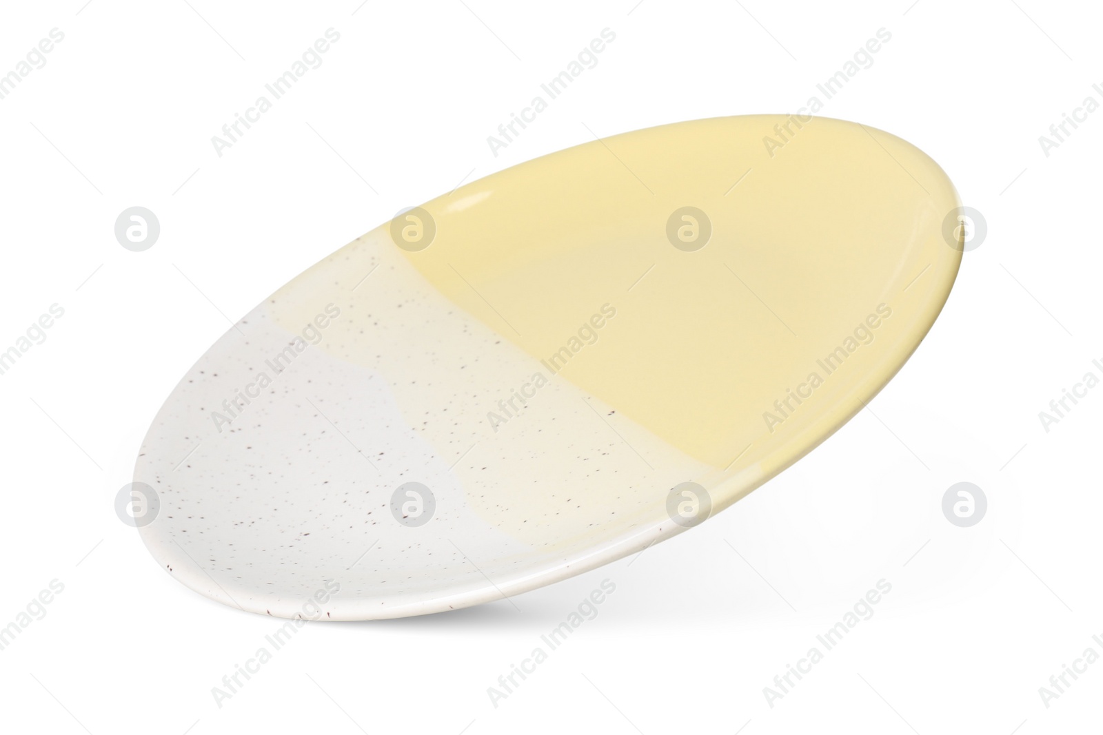 Photo of One beautiful ceramic plate isolated on white