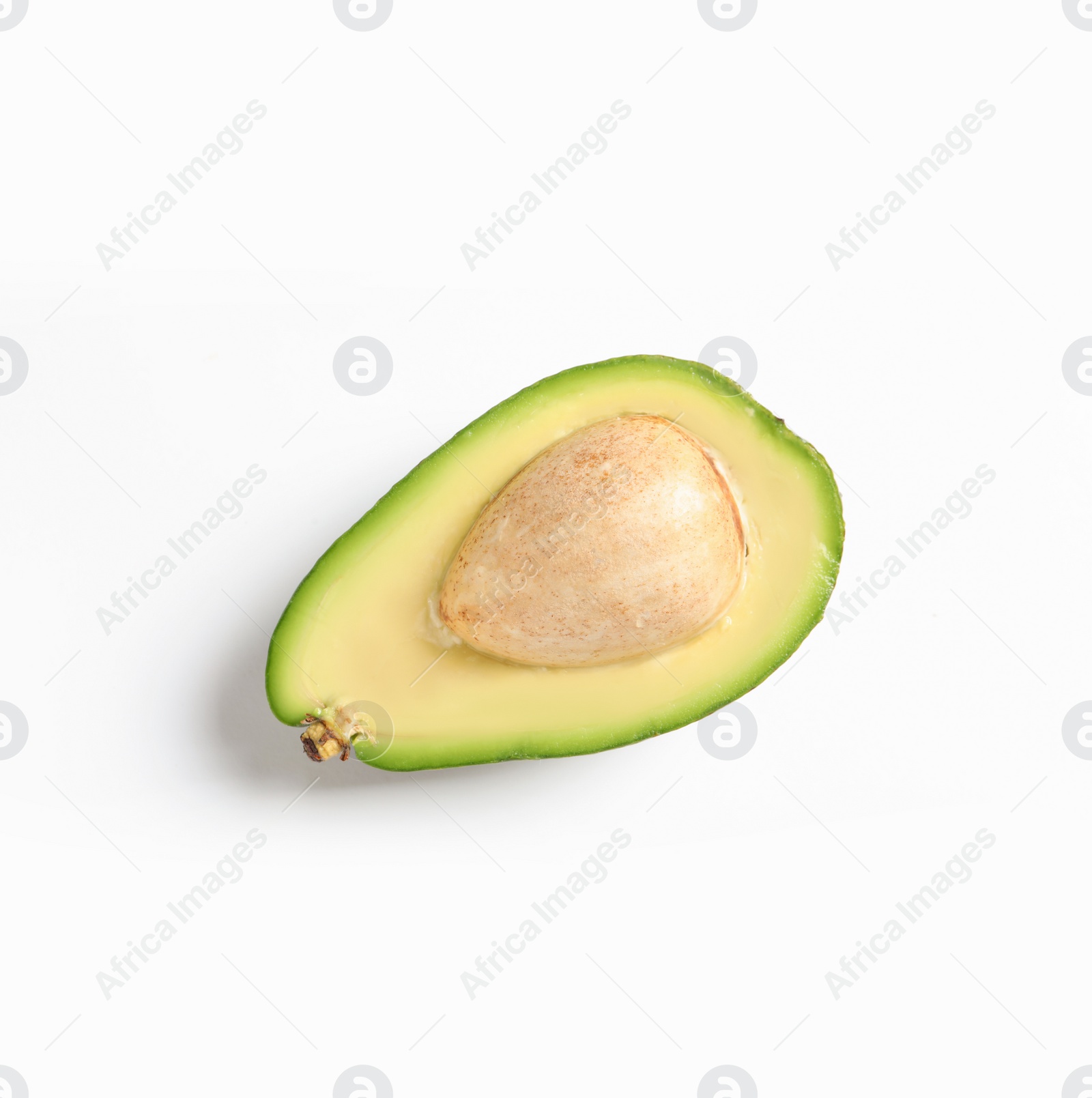 Photo of Half of avocado on white background, top view. Natural food high in protein