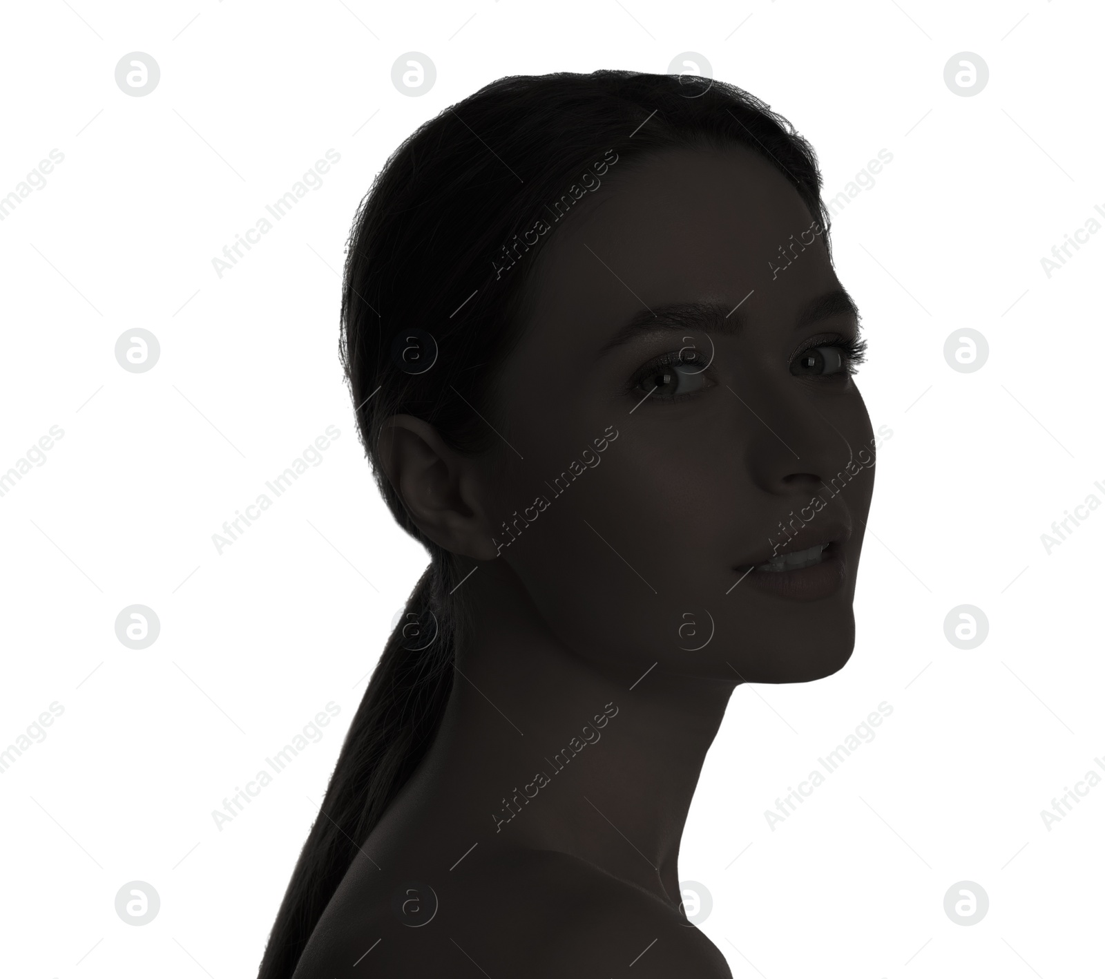 Image of Silhouette of one woman isolated on white