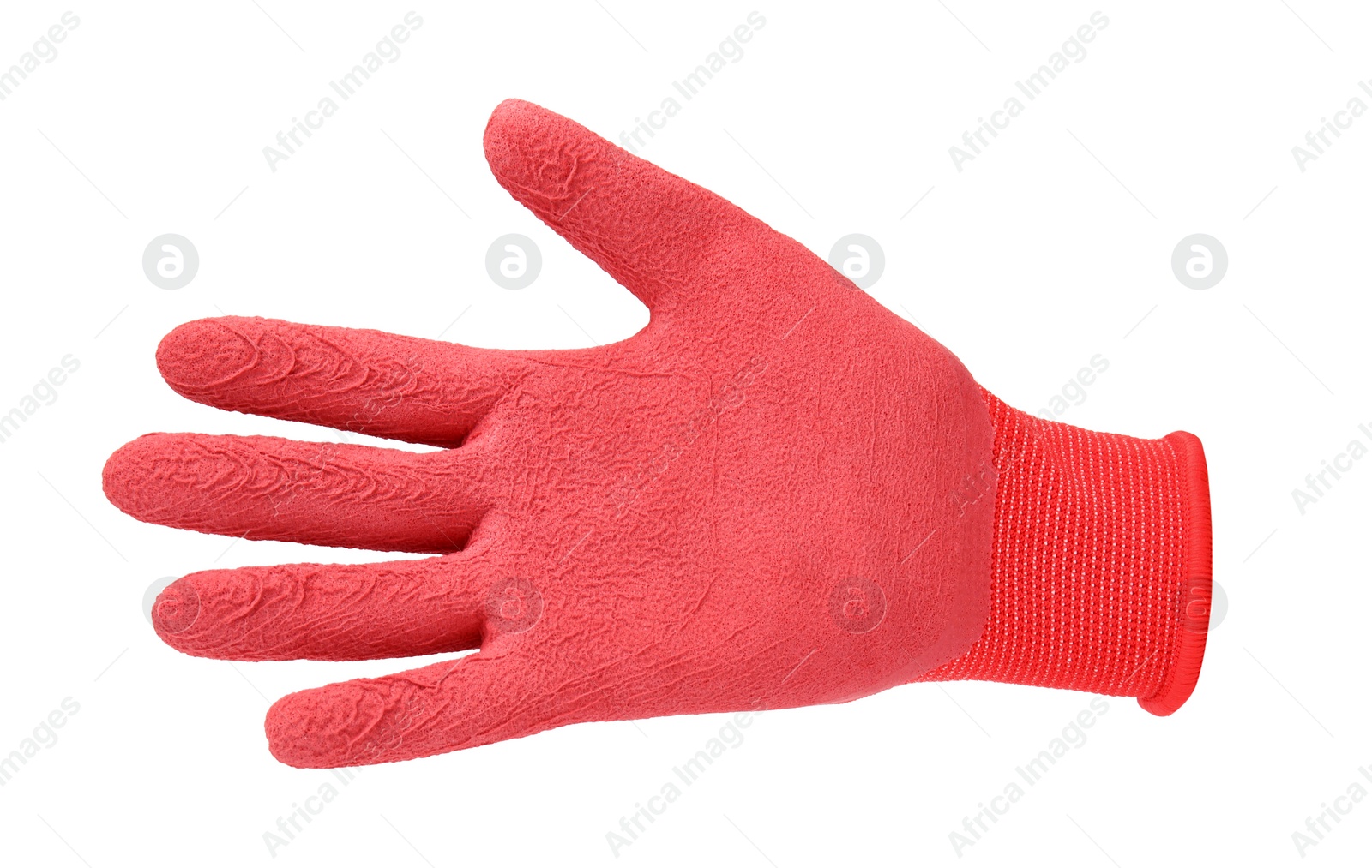 Image of One red gardening glove isolated on white