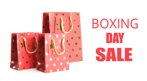 Boxing day sale. Shopping bags on white background, banner design