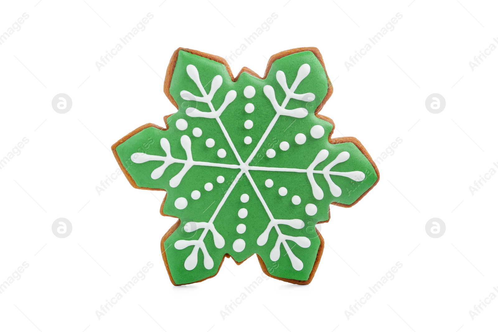 Photo of Tasty Christmas cookie in shape of snowflake isolated on white