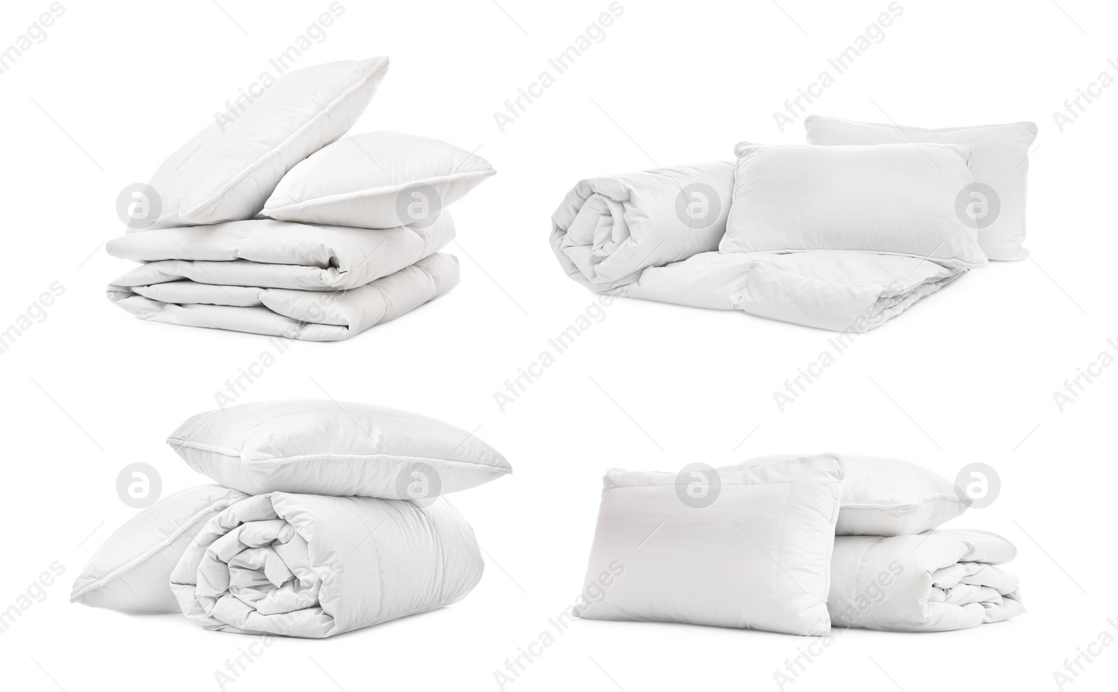 Image of Set of blankets and pillows isolated on white