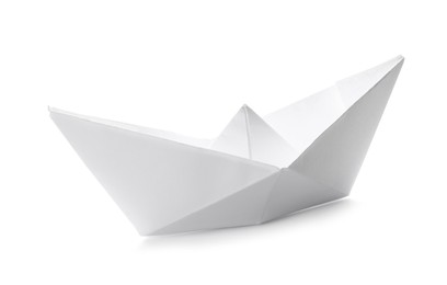 Photo of Handmade paper boat isolated on white. Origami art