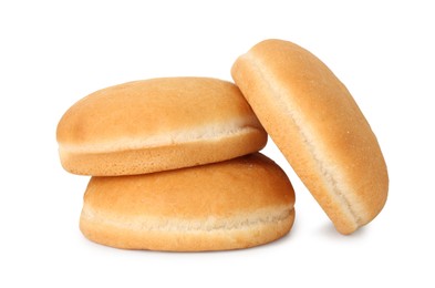 Three fresh burger buns isolated on white