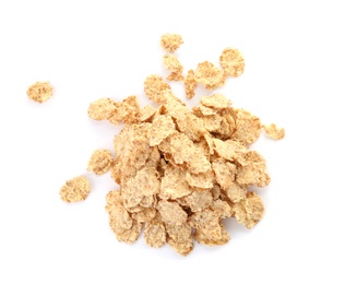 Wheat flakes on white background. Healthy grains and cereals