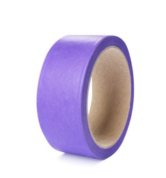 Photo of Roll of violet adhesive tape isolated on white
