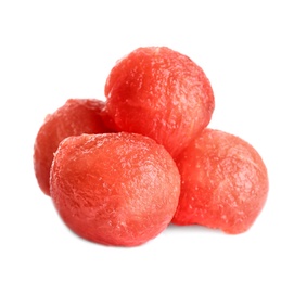 Photo of Juicy sweet watermelon balls on white background