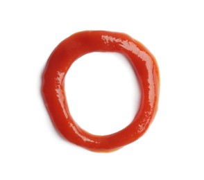 Photo of Letter O written with ketchup on white background