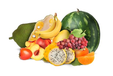 Image of Many different fresh fruits on white background